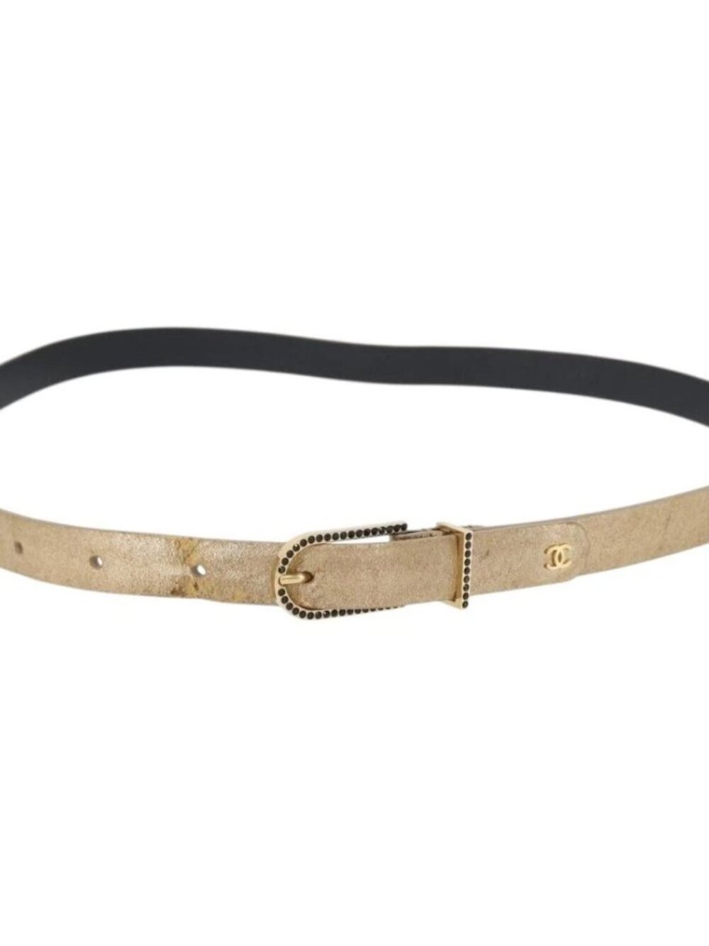 CHANEL Belt Leather 33.5" Gold CC Auth 172424A - Picture 1 of 9